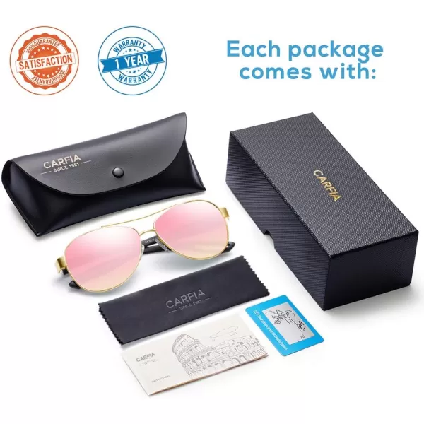 CARFIA Polarized Sunglasses for Women UV Protection UltraLightweight Comfort Metal Frame Driving Glasses CA32106 Pink Mirror Polished Metal Frame