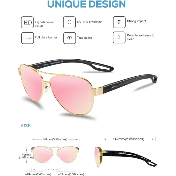 CARFIA Polarized Sunglasses for Women UV Protection UltraLightweight Comfort Metal Frame Driving Glasses CA32106 Pink Mirror Polished Metal Frame