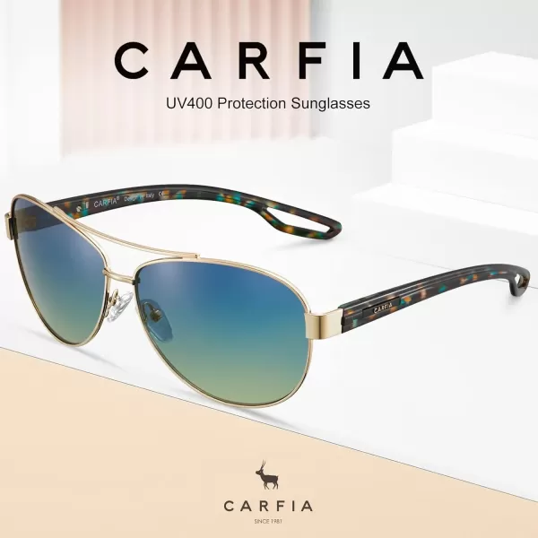 CARFIA Polarized Sunglasses for Women UV Protection UltraLightweight Comfort Metal Frame Driving Glasses CA32107 Blue Green Gradient Lens Polished Metal Frame