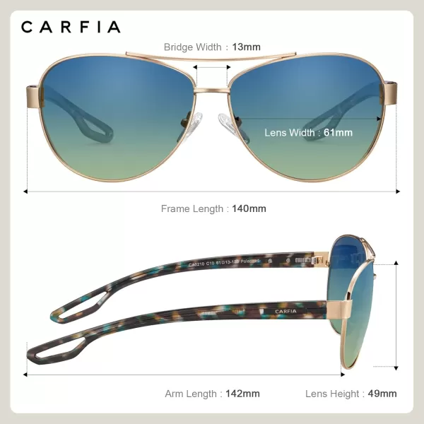 CARFIA Polarized Sunglasses for Women UV Protection UltraLightweight Comfort Metal Frame Driving Glasses CA32107 Blue Green Gradient Lens Polished Metal Frame