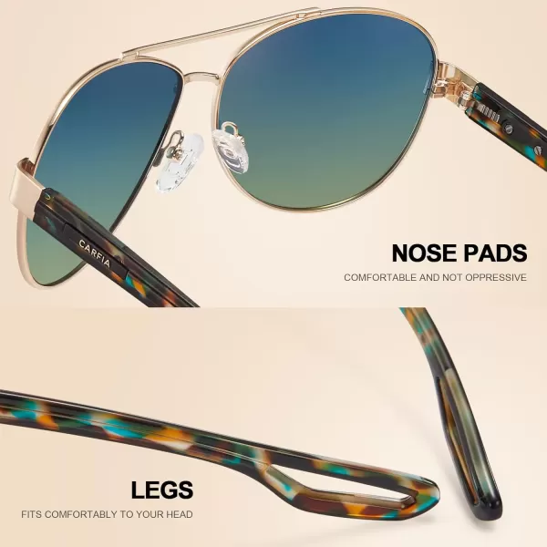 CARFIA Polarized Sunglasses for Women UV Protection UltraLightweight Comfort Metal Frame Driving Glasses CA32107 Blue Green Gradient Lens Polished Metal Frame