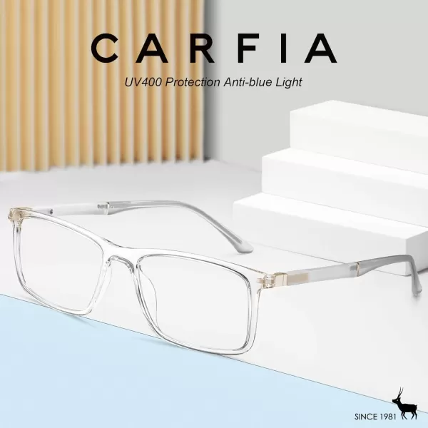 CARFIA Rectangle Blue Light Blocking Glasses for Men UV Protection Computer Gaming GlassesClear Frame