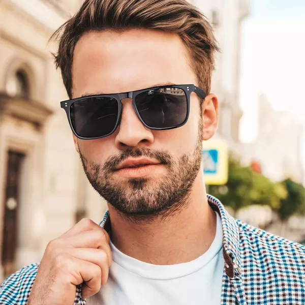 CARFIA Retro Polarized Sunglasses for Men UV Protection Handcrafted Acetate Frame Fashion Cool Sun Glasses CA535721 Black Frame Grey Lens