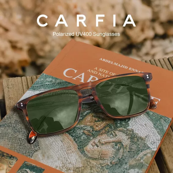 CARFIA Retro Polarized Sunglasses for Men UV Protection Handcrafted Acetate Frame Fashion Cool Sun Glasses CA535723 Brown Striped Frame Green Lens