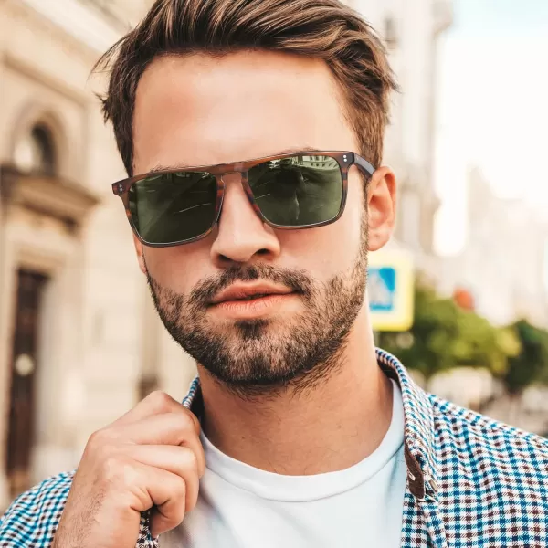 CARFIA Retro Polarized Sunglasses for Men UV Protection Handcrafted Acetate Frame Fashion Cool Sun Glasses CA535723 Brown Striped Frame Green Lens