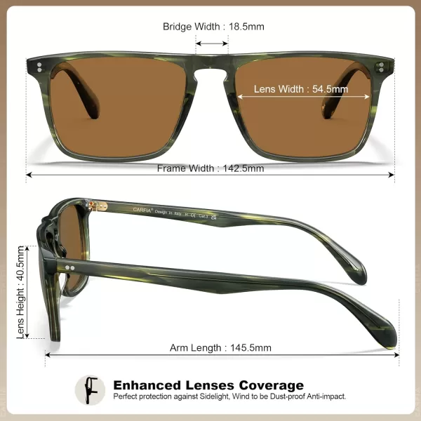 CARFIA Retro Polarized Sunglasses for Men UV Protection Handcrafted Acetate Frame Fashion Cool Sun Glasses CA535724 Green Striped Frame Brown Lens