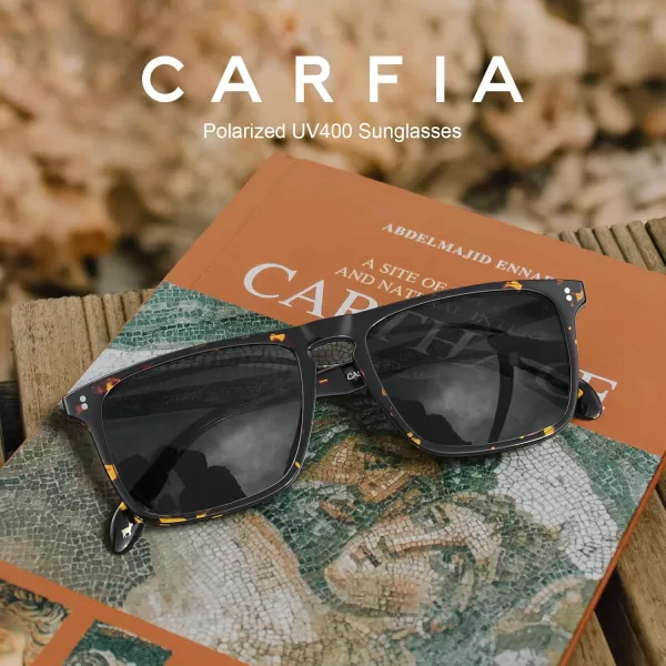 CARFIA Retro Polarized Sunglasses for Men UV Protection Handcrafted Acetate Frame Fashion Cool Sun Glasses CA535725 Tortoise Frame Grey Lens