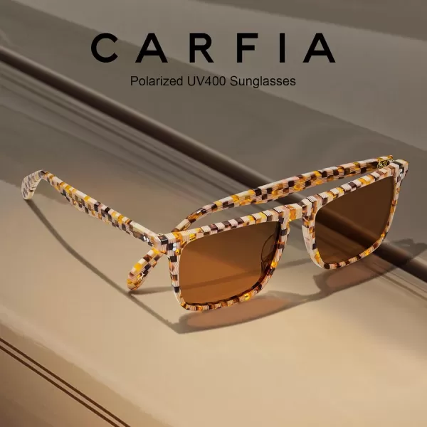 CARFIA Retro Polarized Sunglasses for Men UV Protection Handcrafted Acetate Frame Fashion Cool Sun Glasses CA5357282 Tortoise Frame Brown Lens