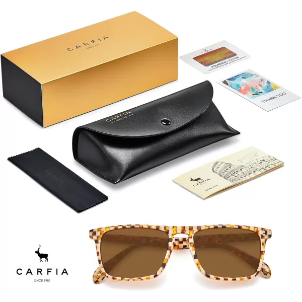 CARFIA Retro Polarized Sunglasses for Men UV Protection Handcrafted Acetate Frame Fashion Cool Sun Glasses CA5357282 Tortoise Frame Brown Lens