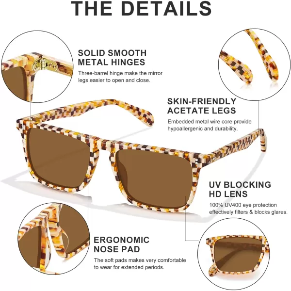 CARFIA Retro Polarized Sunglasses for Men UV Protection Handcrafted Acetate Frame Fashion Cool Sun Glasses CA5357282 Tortoise Frame Brown Lens