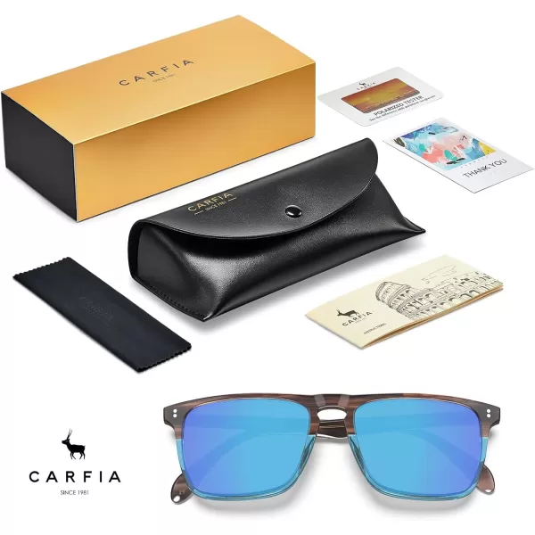 CARFIA Retro Polarized Sunglasses for Men UV Protection Handcrafted Acetate Frame Fashion Cool Sun Glasses CA535729 Brown Blue Frame Blue Mirrored