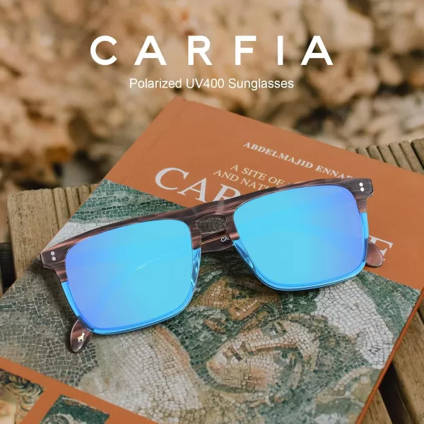 CARFIA Retro Polarized Sunglasses for Men UV Protection Handcrafted Acetate Frame Fashion Cool Sun Glasses CA535729 Brown Blue Frame Blue Mirrored
