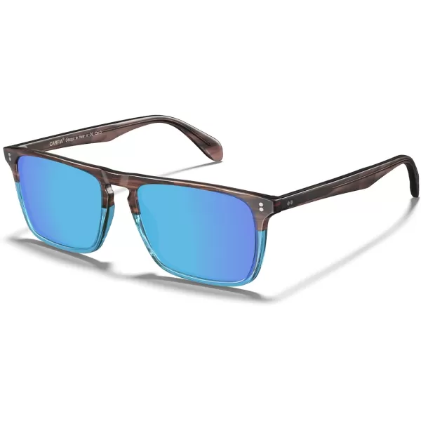 CARFIA Retro Polarized Sunglasses for Men UV Protection Handcrafted Acetate Frame Fashion Cool Sun Glasses CA535729 Brown Blue Frame Blue Mirrored