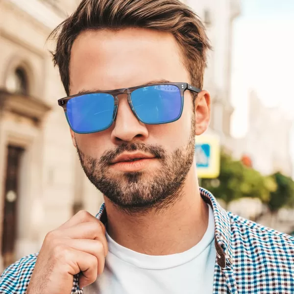 CARFIA Retro Polarized Sunglasses for Men UV Protection Handcrafted Acetate Frame Fashion Cool Sun Glasses CA535729 Brown Blue Frame Blue Mirrored
