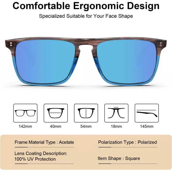 CARFIA Retro Polarized Sunglasses for Men UV Protection Handcrafted Acetate Frame Fashion Cool Sun Glasses CA535729 Brown Blue Frame Blue Mirrored