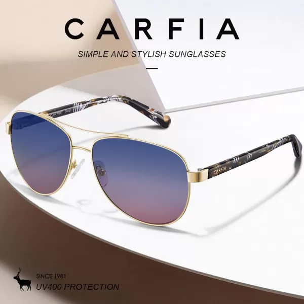 CARFIA Retro Trendy Pilot Sunglasses for Women Polarized UV Protection Lightweight Outdoor Driving Lady Sunnies Metal Frame21 Gold Frame Twotones Lenstortoise Legs