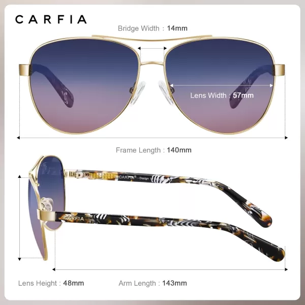 CARFIA Retro Trendy Pilot Sunglasses for Women Polarized UV Protection Lightweight Outdoor Driving Lady Sunnies Metal Frame21 Gold Frame Twotones Lenstortoise Legs