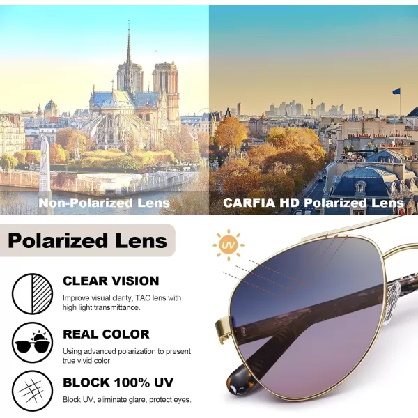 CARFIA Retro Trendy Pilot Sunglasses for Women Polarized UV Protection Lightweight Outdoor Driving Lady Sunnies Metal Frame21 Gold Frame Twotones Lenstortoise Legs