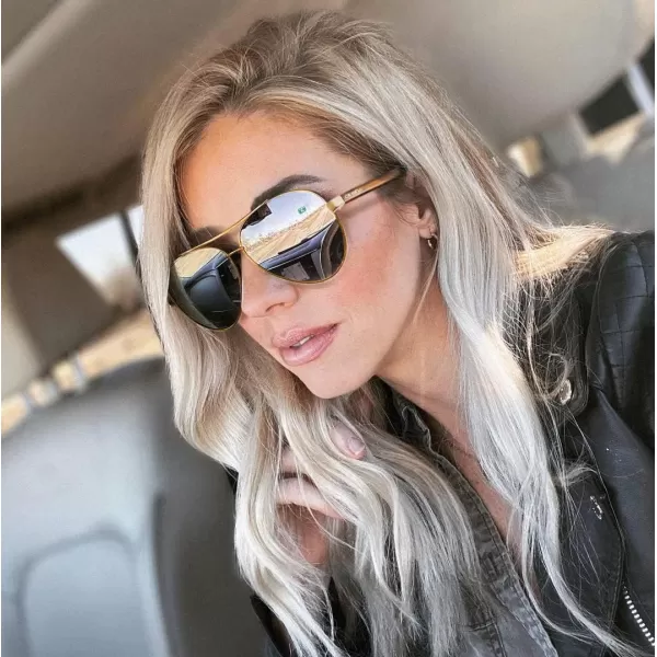 CARFIA Retro Trendy Pilot Sunglasses for Women Polarized UV Protection Lightweight Outdoor Driving Lady Sunnies Metal Frame3 Gold Frame Grey Lens