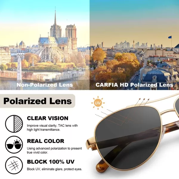 CARFIA Retro Trendy Pilot Sunglasses for Women Polarized UV Protection Lightweight Outdoor Driving Lady Sunnies Metal Frame3 Gold Frame Grey Lens