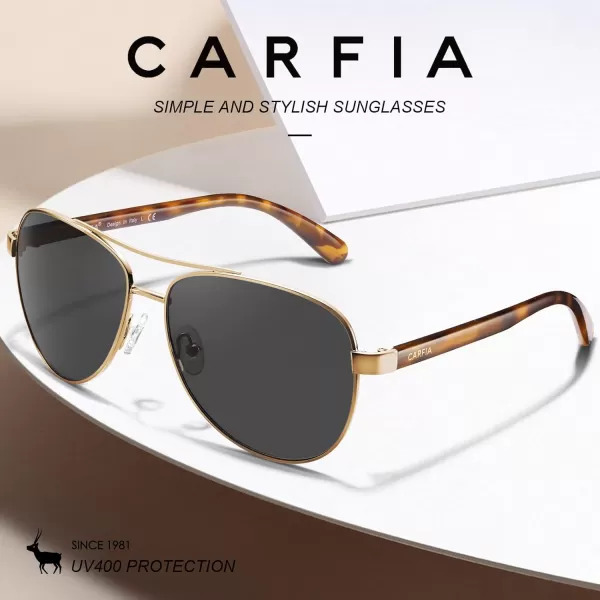 CARFIA Retro Trendy Pilot Sunglasses for Women Polarized UV Protection Lightweight Outdoor Driving Lady Sunnies Metal Frame3 Gold Frame Grey Lens
