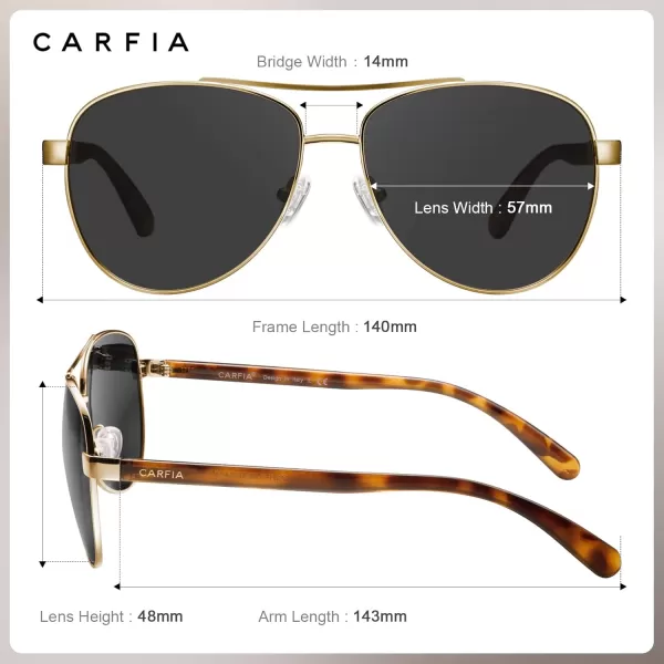 CARFIA Retro Trendy Pilot Sunglasses for Women Polarized UV Protection Lightweight Outdoor Driving Lady Sunnies Metal Frame3 Gold Frame Grey Lens