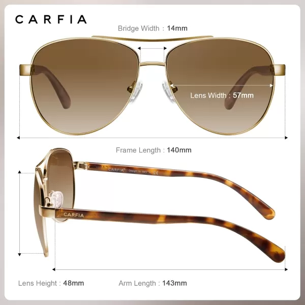 CARFIA Retro Trendy Pilot Sunglasses for Women Polarized UV Protection Lightweight Outdoor Driving Lady Sunnies Metal Frame4 Gold Frame Gradient Brown Lens