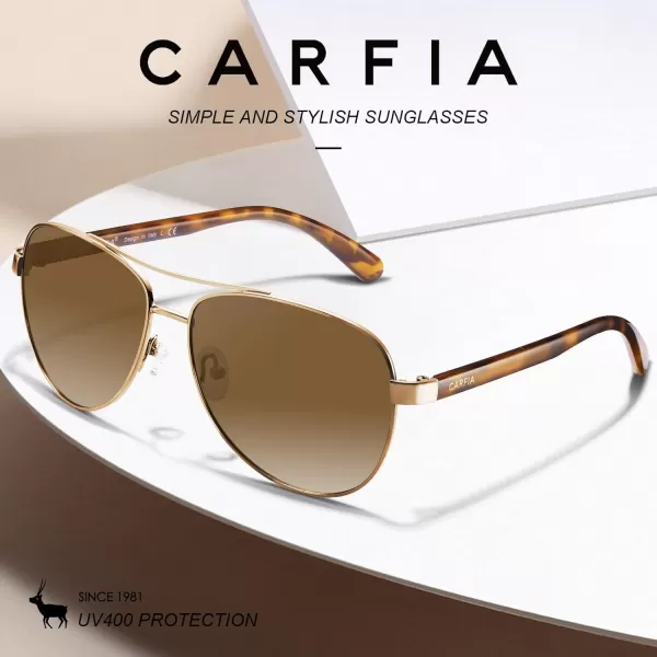 CARFIA Retro Trendy Pilot Sunglasses for Women Polarized UV Protection Lightweight Outdoor Driving Lady Sunnies Metal Frame4 Gold Frame Gradient Brown Lens