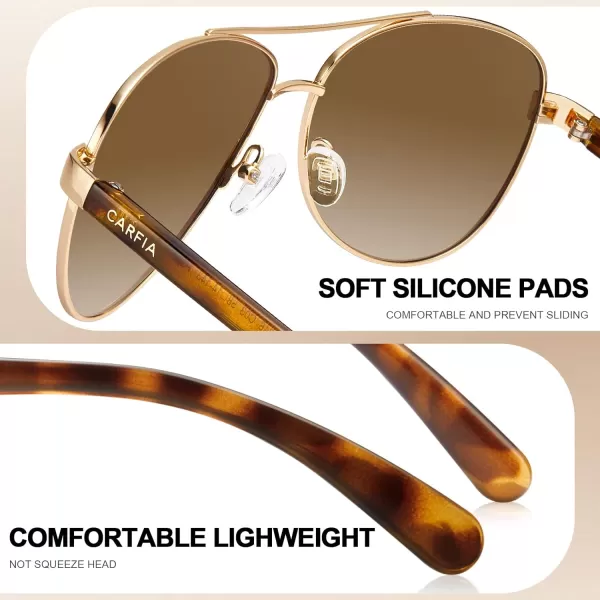 CARFIA Retro Trendy Pilot Sunglasses for Women Polarized UV Protection Lightweight Outdoor Driving Lady Sunnies Metal Frame4 Gold Frame Gradient Brown Lens