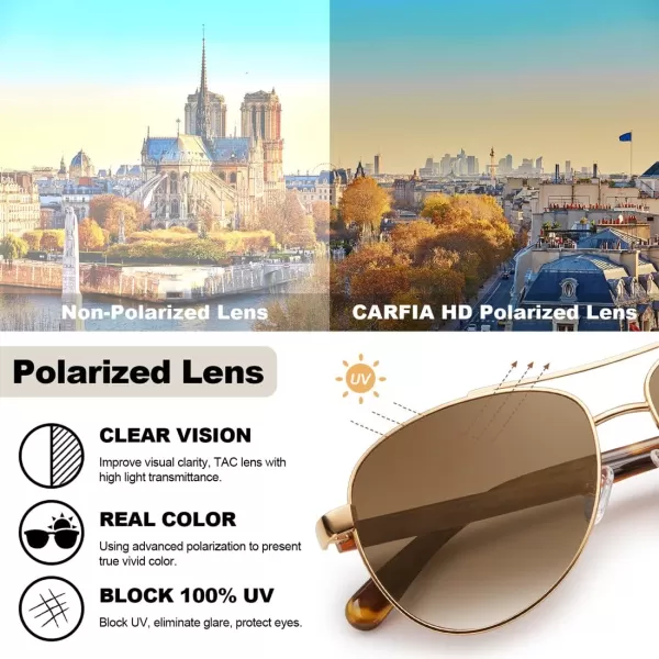 CARFIA Retro Trendy Pilot Sunglasses for Women Polarized UV Protection Lightweight Outdoor Driving Lady Sunnies Metal Frame4 Gold Frame Gradient Brown Lens