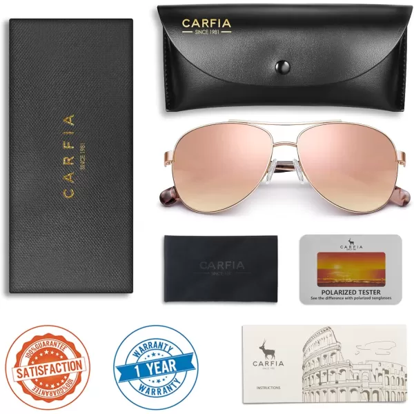 CARFIA Retro Trendy Pilot Sunglasses for Women Polarized UV Protection Lightweight Outdoor Driving Lady Sunnies Metal Frame5 Rose Gold Frame Pink Mirrored