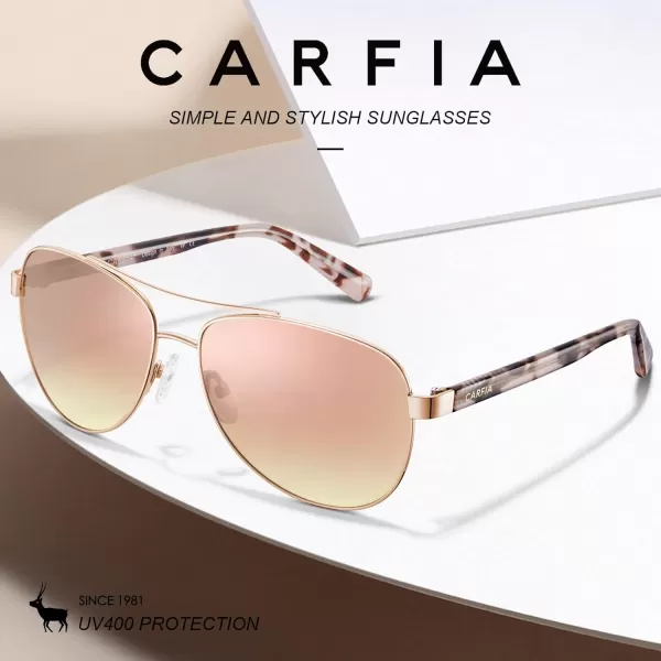 CARFIA Retro Trendy Pilot Sunglasses for Women Polarized UV Protection Lightweight Outdoor Driving Lady Sunnies Metal Frame5 Rose Gold Frame Pink Mirrored