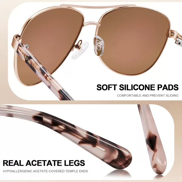 CARFIA Retro Trendy Pilot Sunglasses for Women Polarized UV Protection Lightweight Outdoor Driving Lady Sunnies Metal Frame5 Rose Gold Frame Pink Mirrored