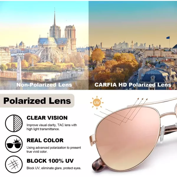 CARFIA Retro Trendy Pilot Sunglasses for Women Polarized UV Protection Lightweight Outdoor Driving Lady Sunnies Metal Frame5 Rose Gold Frame Pink Mirrored