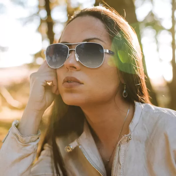 CARFIA Retro Trendy Pilot Sunglasses for Women Polarized UV Protection Lightweight Outdoor Driving Lady Sunnies Metal Frame50 Silver Frame Gradient Grey Lens