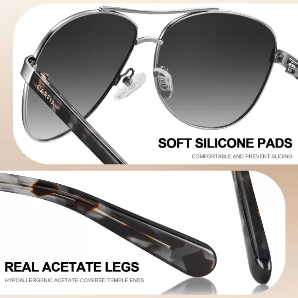 CARFIA Retro Trendy Pilot Sunglasses for Women Polarized UV Protection Lightweight Outdoor Driving Lady Sunnies Metal Frame50 Silver Frame Gradient Grey Lens