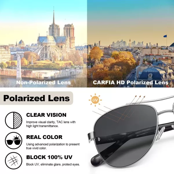 CARFIA Retro Trendy Pilot Sunglasses for Women Polarized UV Protection Lightweight Outdoor Driving Lady Sunnies Metal Frame50 Silver Frame Gradient Grey Lens