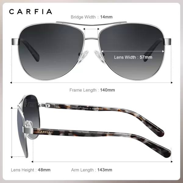 CARFIA Retro Trendy Pilot Sunglasses for Women Polarized UV Protection Lightweight Outdoor Driving Lady Sunnies Metal Frame50 Silver Frame Gradient Grey Lens