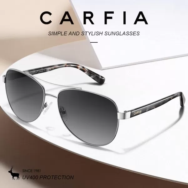 CARFIA Retro Trendy Pilot Sunglasses for Women Polarized UV Protection Lightweight Outdoor Driving Lady Sunnies Metal Frame50 Silver Frame Gradient Grey Lens