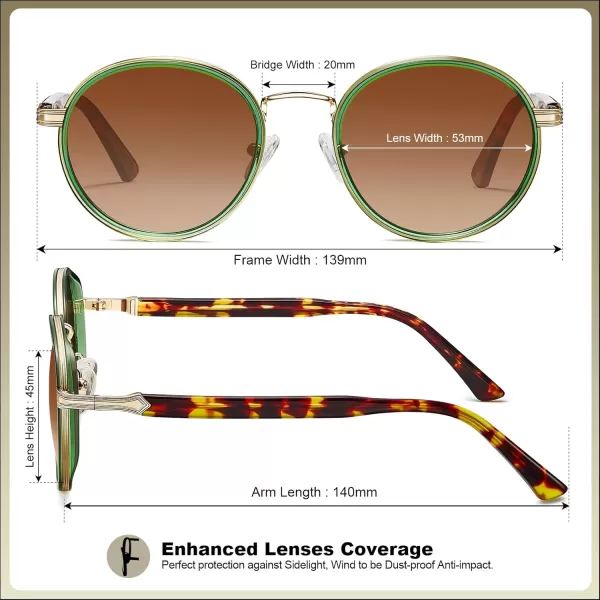 CARFIA Round Polarized Sunglasses for Women AcetateMetal Frame UV Protection Stylish Designer Eyewear CA19511 Translucent Green Frame  Gradual Brown Lens