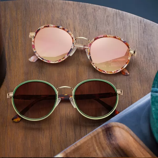 CARFIA Round Polarized Sunglasses for Women AcetateMetal Frame UV Protection Stylish Designer Eyewear CA19511 Translucent Green Frame  Gradual Brown Lens