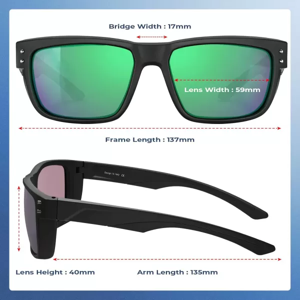 CARFIA Sport Cycling Polarized Sunglasses for Men Driving Fishing Hiking Boating Square Wrapround GlassesBlack Frame Green Mirror