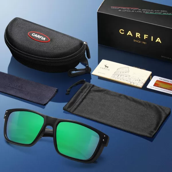 CARFIA Sport Cycling Polarized Sunglasses for Men Driving Fishing Hiking Boating Square Wrapround GlassesBlack Frame Green Mirror