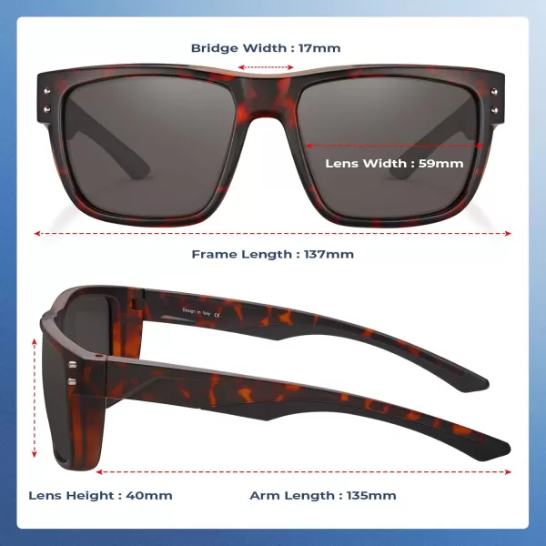 CARFIA Sport Cycling Polarized Sunglasses for Men Driving Fishing Hiking Boating Square Wrapround GlassesRed Tortoise Frame Grey Lens