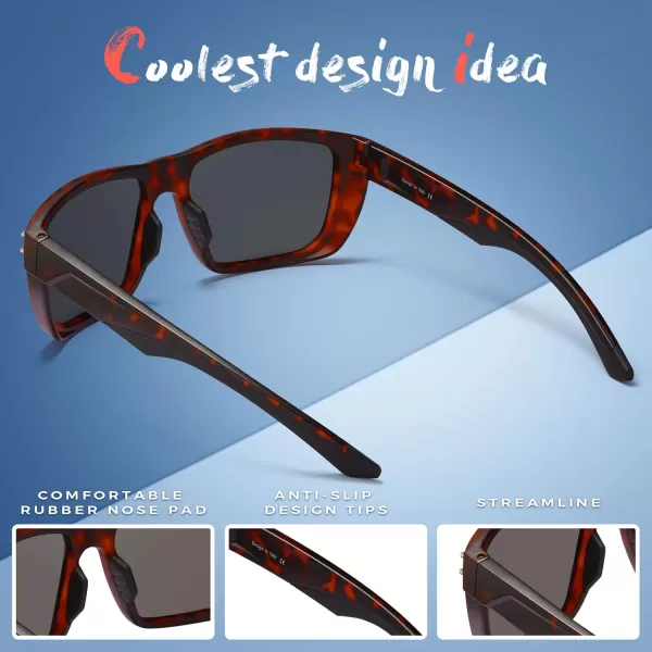 CARFIA Sport Cycling Polarized Sunglasses for Men Driving Fishing Hiking Boating Square Wrapround GlassesRed Tortoise Frame Grey Lens