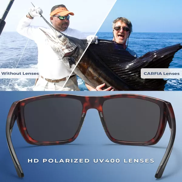 CARFIA Sport Cycling Polarized Sunglasses for Men Driving Fishing Hiking Boating Square Wrapround GlassesRed Tortoise Frame Grey Lens