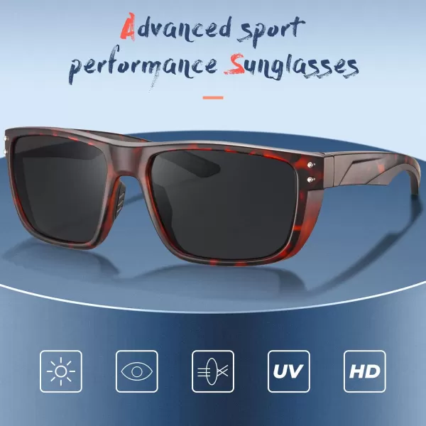 CARFIA Sport Cycling Polarized Sunglasses for Men Driving Fishing Hiking Boating Square Wrapround GlassesRed Tortoise Frame Grey Lens
