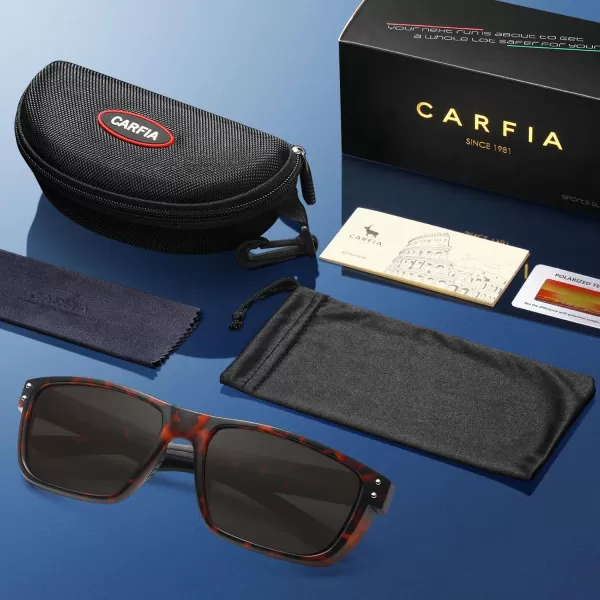 CARFIA Sport Cycling Polarized Sunglasses for Men Driving Fishing Hiking Boating Square Wrapround GlassesRed Tortoise Frame Grey Lens