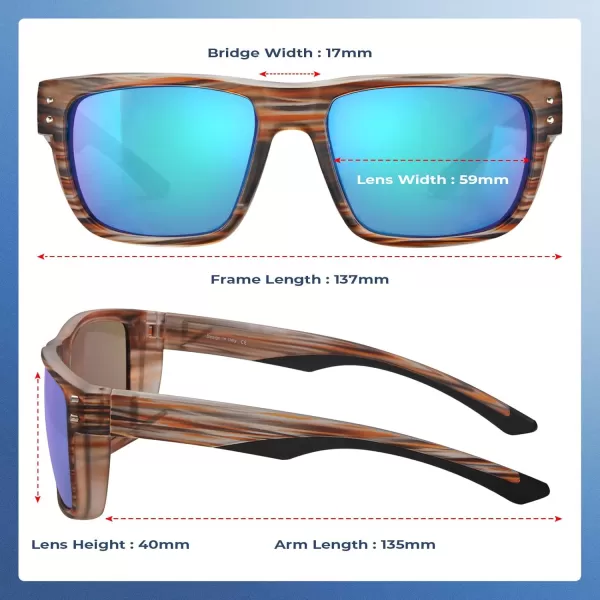 CARFIA Sport Cycling Polarized Sunglasses for Men Driving Fishing Hiking Boating Square Wrapround GlassesStripe Frame Ice Blue Mirror