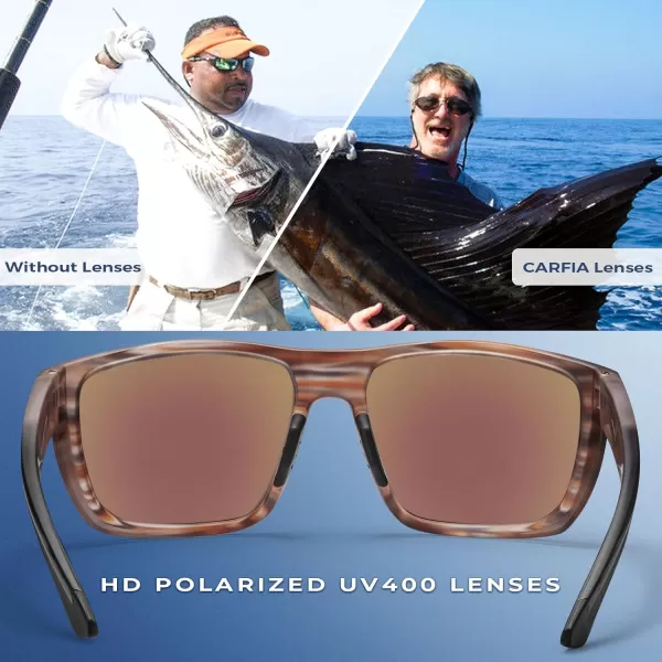 CARFIA Sport Cycling Polarized Sunglasses for Men Driving Fishing Hiking Boating Square Wrapround GlassesStripe Frame Ice Blue Mirror
